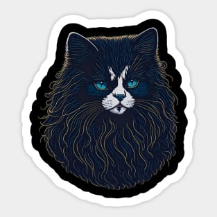 Mystical Whiskers: Black Cat with a Luscious Beard Sticker